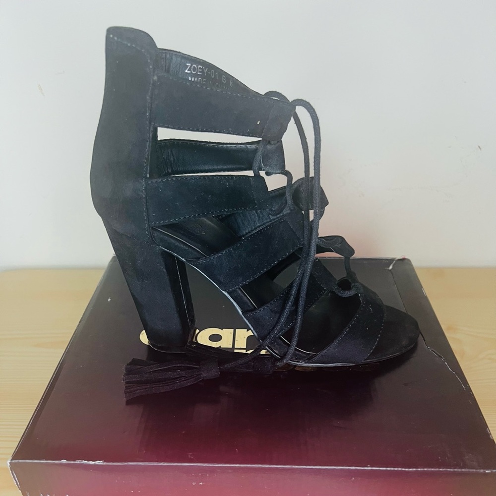 Black, summer, tie up wedge heel
